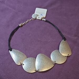 Elegant Silver Necklace with Black Cord #7